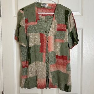 Alfred Dunner Vintage Made in the USA Grannycore Patchwork Blouse Women Size 12